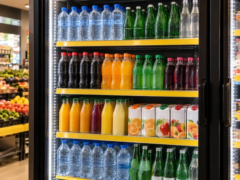 Fatih Market dolabında su, soda ve meyve suları